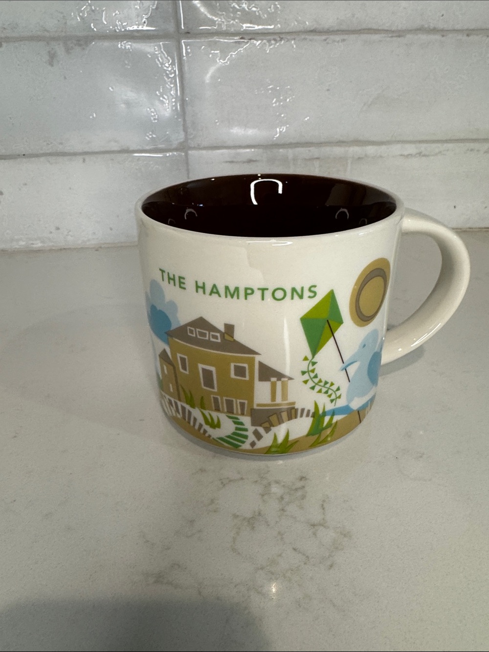 Ceramic Starbucks Coffee Mug - White with Brown Interior YOU ARE HERE Collection